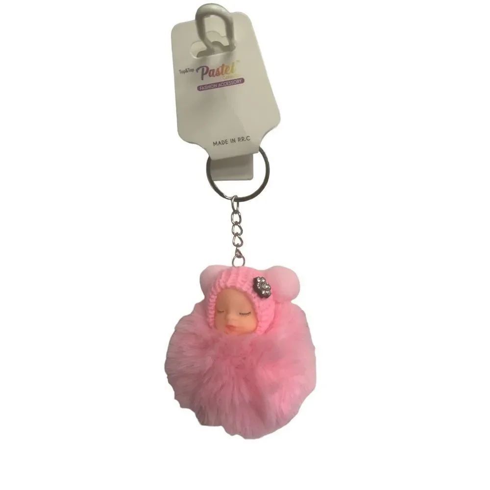 Hot Pink Fuzzy Baby Keychain